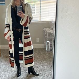 Long striped open cardigan size Small